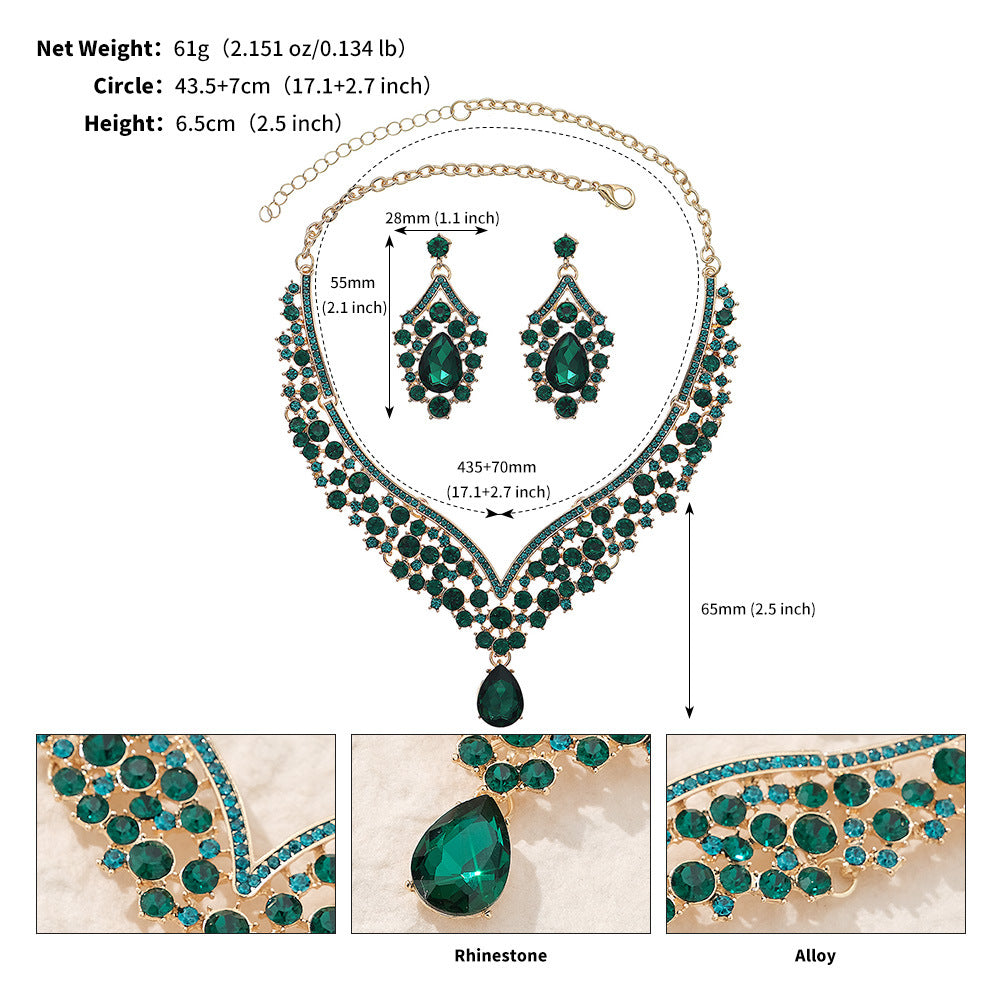 Women's Banquet Party Dress Two-piece Luxury Rhinestone Bridal Jewelry Set