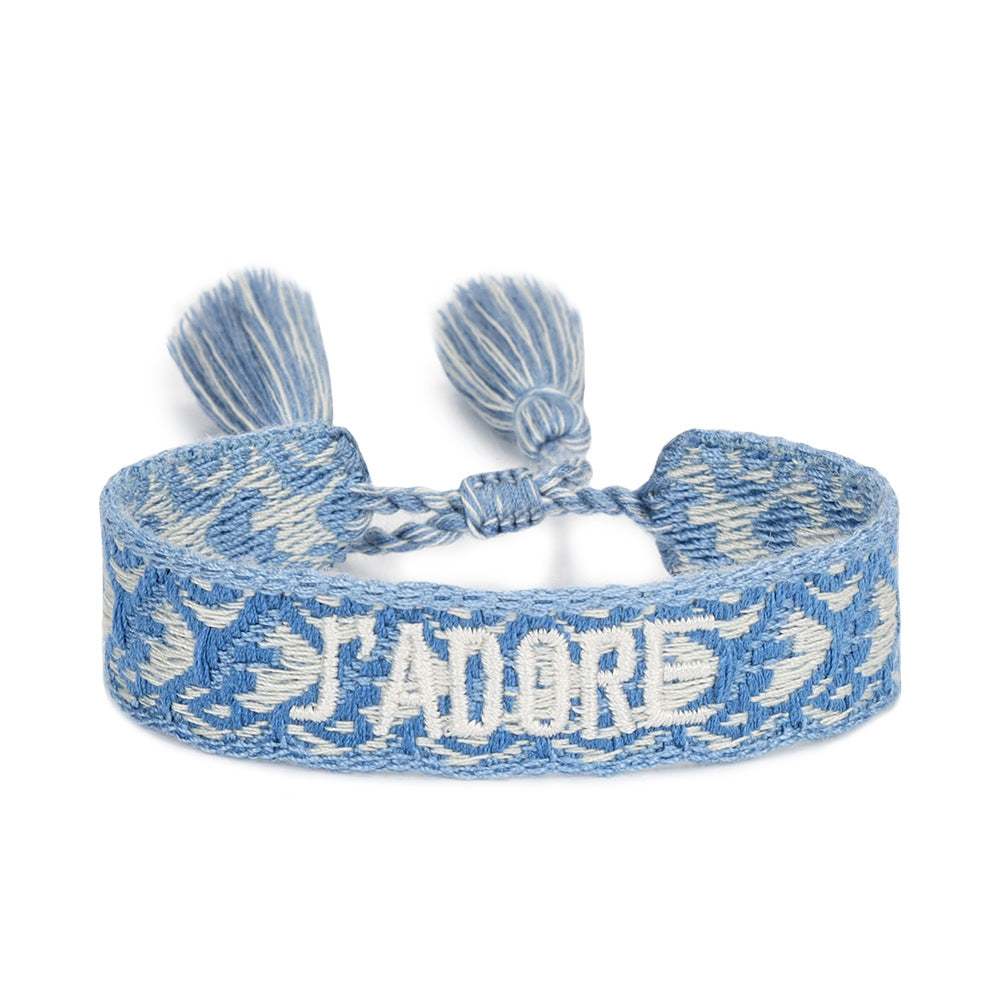 Women's Embroidered Letter Ribbon Carrying Strap Hand Bracelets