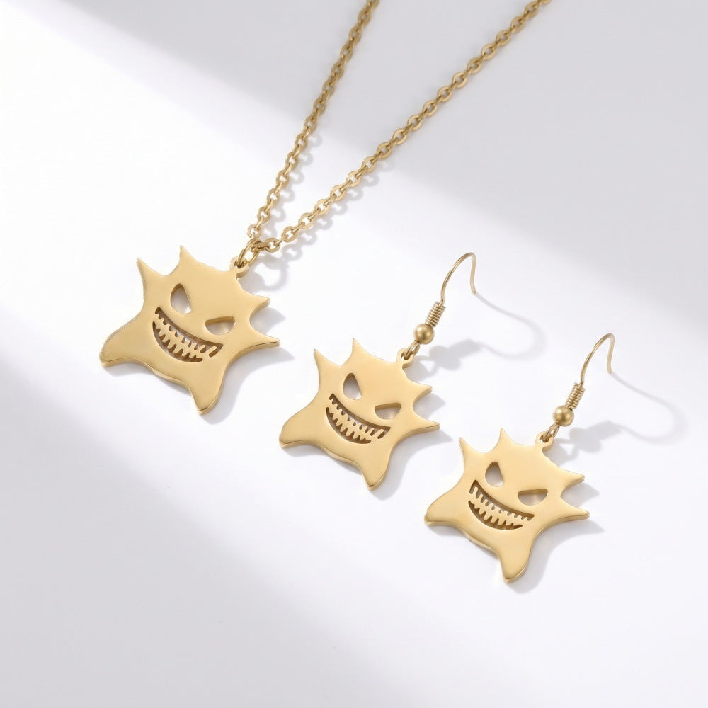 Suite Stainless Steel Grimace Eardrops Sweet Cool Style Niche Clavicle Jewelry Set