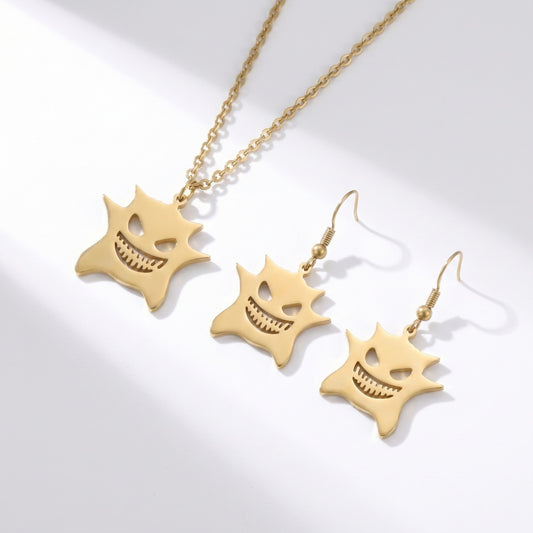 Suite Stainless Steel Grimace Eardrops Sweet Cool Style Niche Clavicle Jewelry Set