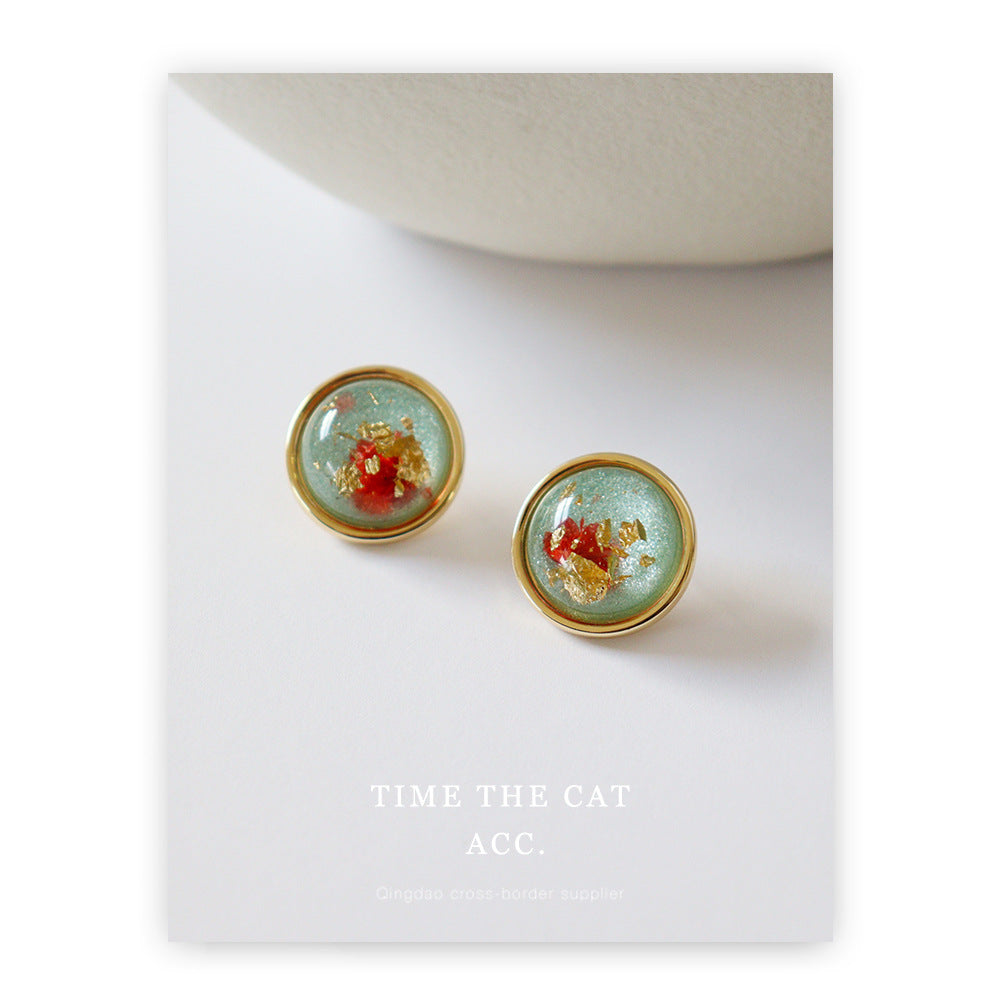 Natural Dried Flower Sier Pin Romantic Elegant Earrings