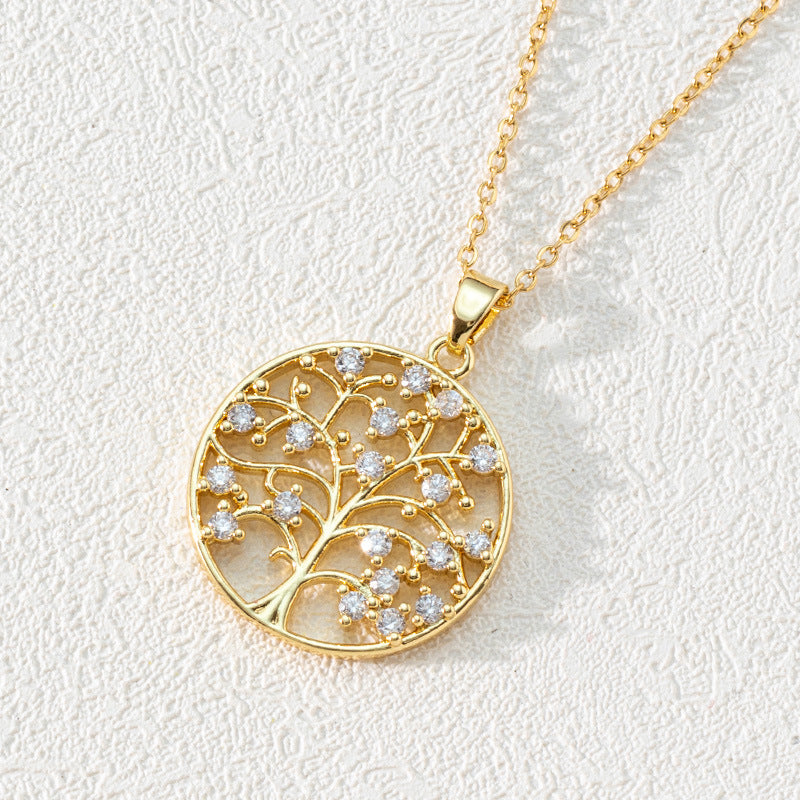 Tree Of Life Pendant Gold-plated Zircon Stainless Steel Necklaces