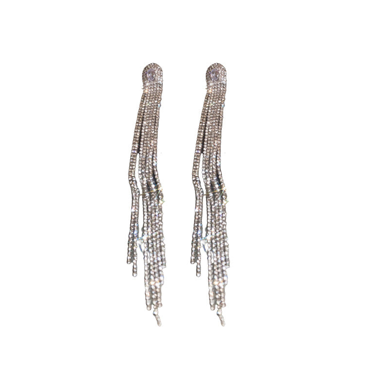 Boucles d'oreilles ovales en Zircon à longues franges, Design de luxe léger