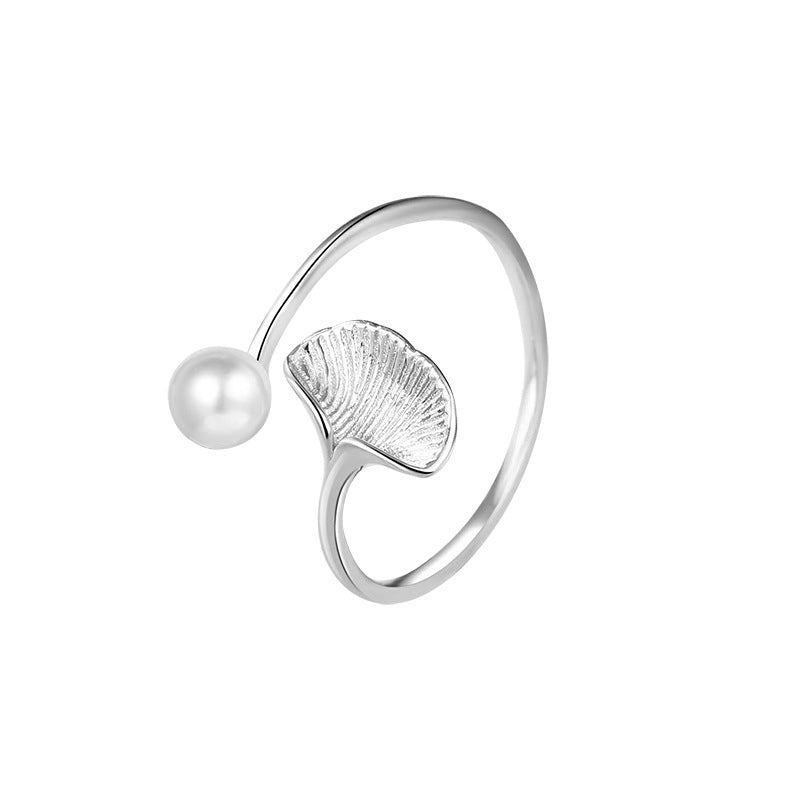 Bagues simples en argent Sterling pour femme, perle, feuille de Ginkgo