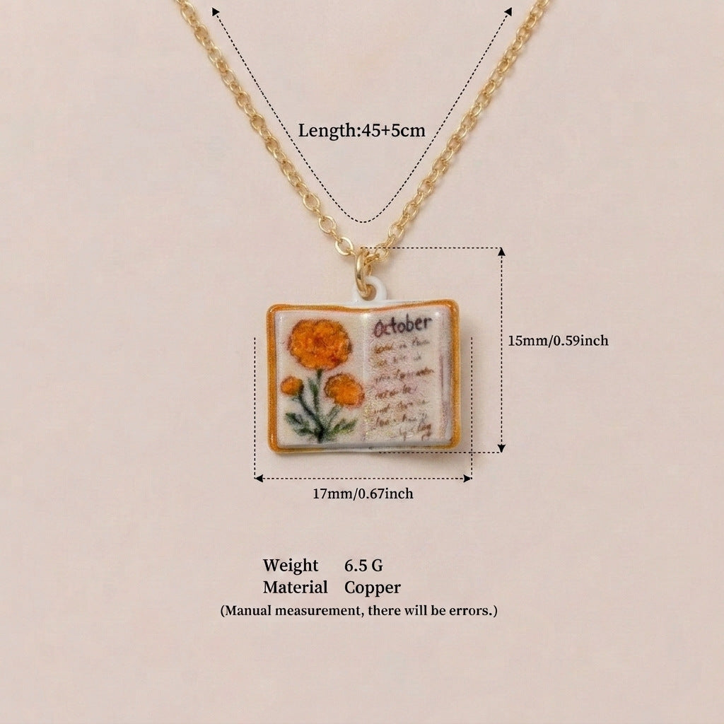 Month Imitation Porcelain Vintage Book Light Luxury Small Design Copper Necklaces