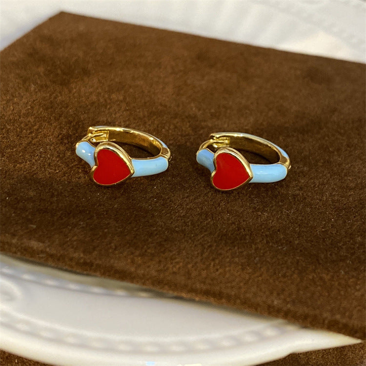 Drip Glazed Red And Blue Together Earrings