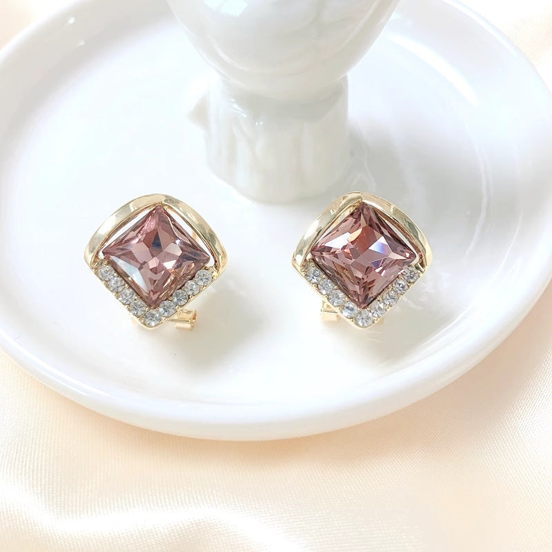 Ding Light Luxury Diamond Purple High Sense Temperament Wild Square Earrings