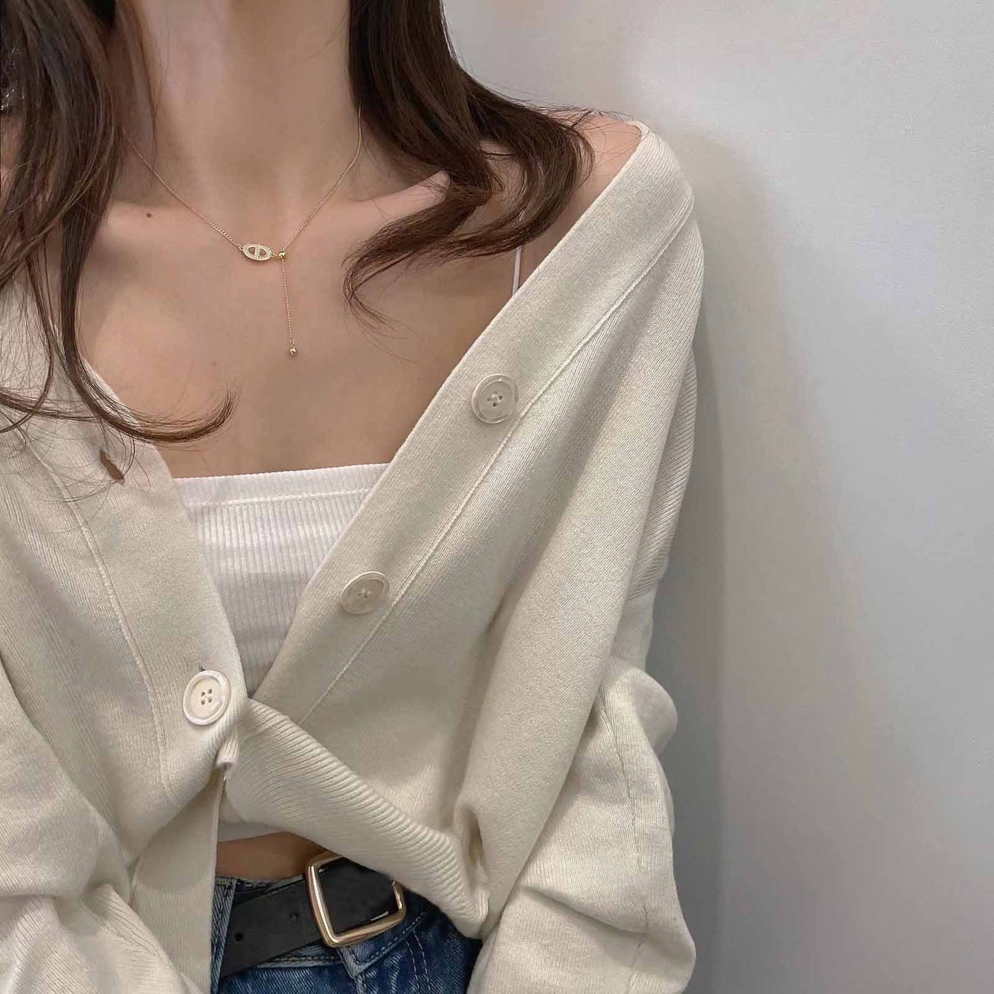 Women's Diamond Pig Nose Retractable Real Gold Electroplated Clavicle Chain Does Necklaces