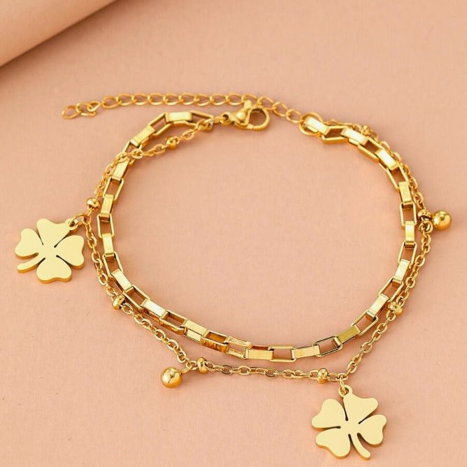 Women's Clover Affordable Luxury Fashion Geometric Twin Chain Bracelet
