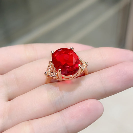 Luxury Colored Gems Red Rhinestone Imitation Rings