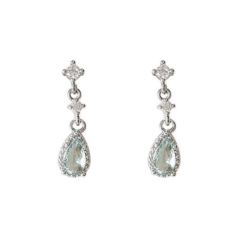 Inlaid Zircon Sier Needle Light Blue Earrings