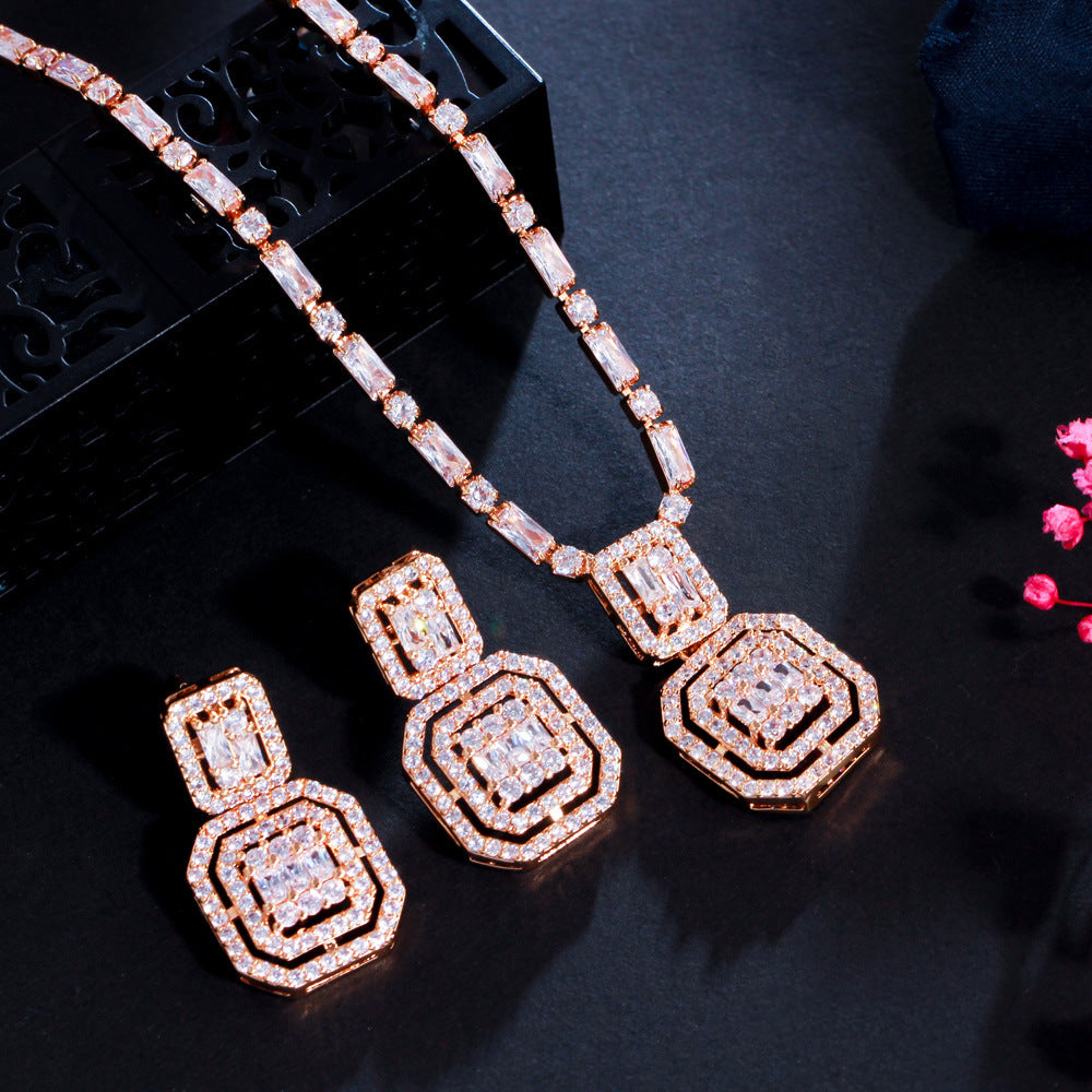 Retro Simple Beautiful Square Zircon Ear Chain Light Luxury Minority Necklaces