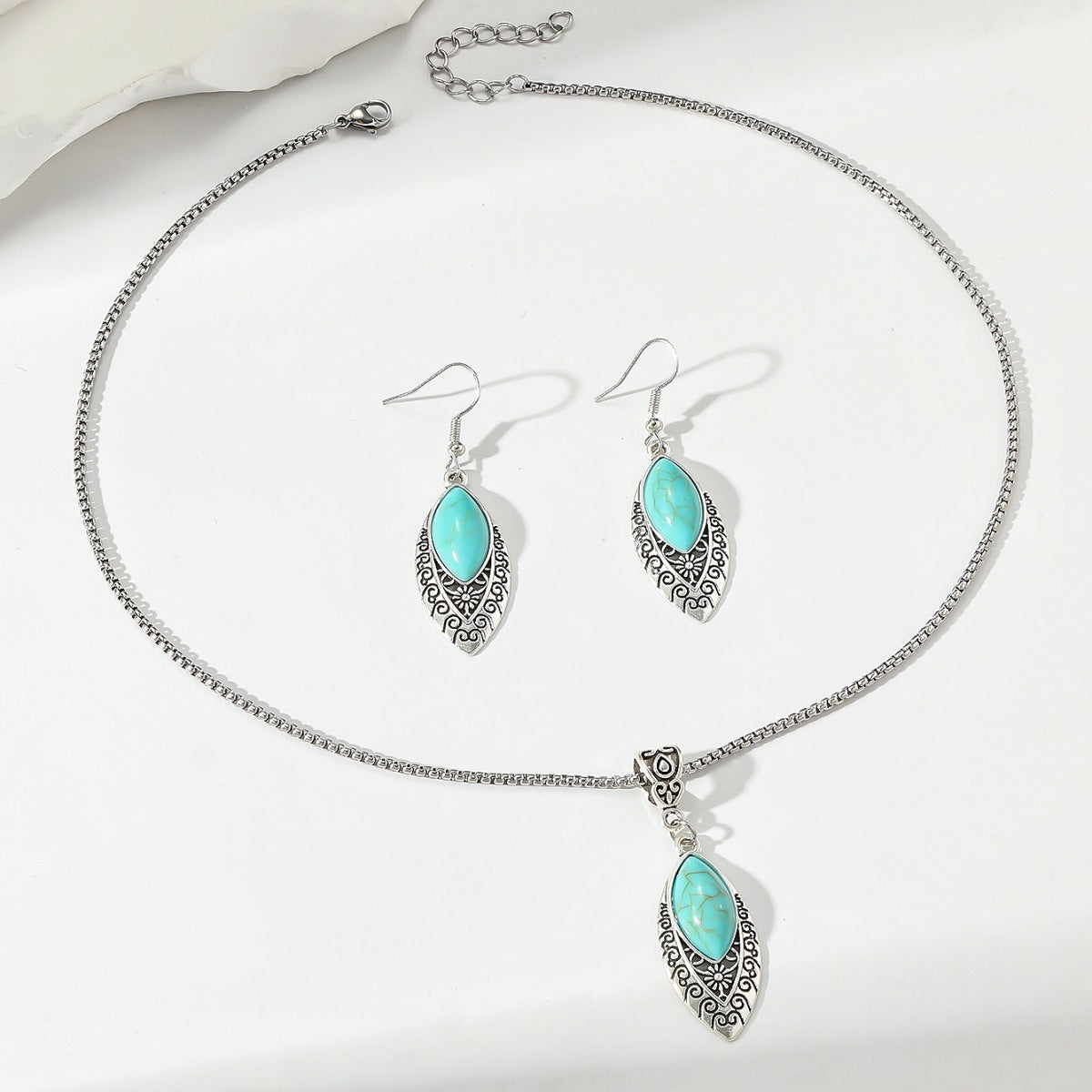 Blue Rhinestone Inlaid Turquoise Bohemian Personality Water Jewelry Set