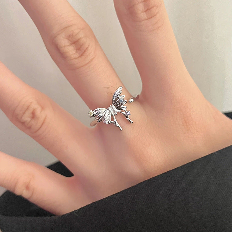 Three-dimensional Butterfly Female Simple Elegant Zircon Rings