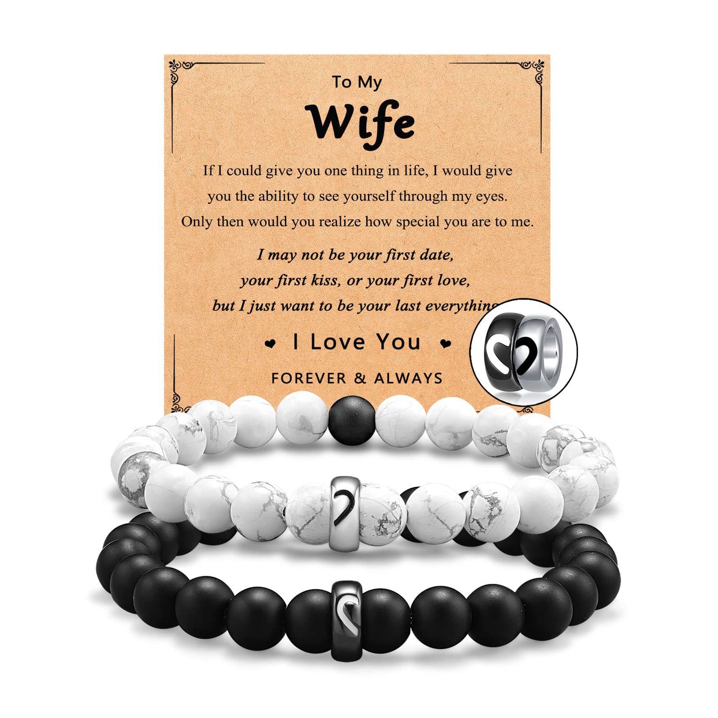 Couple Gift Stainless Steel Lettering Heart Black Frosted White Bracelets