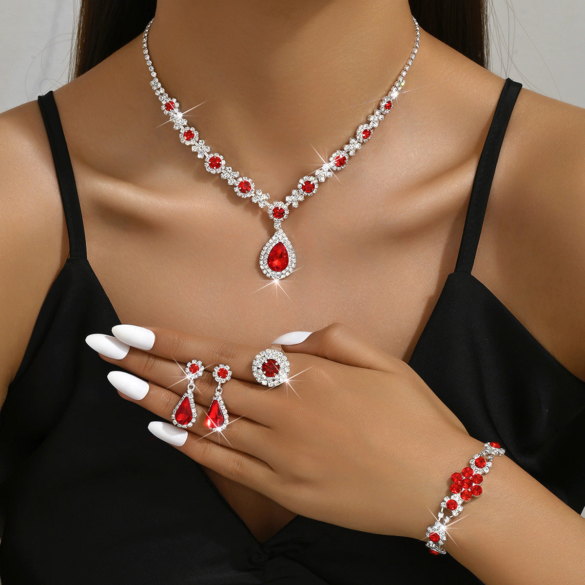 Women's Fashion High-grade Crystal Gem Water Drop Jewelry Set