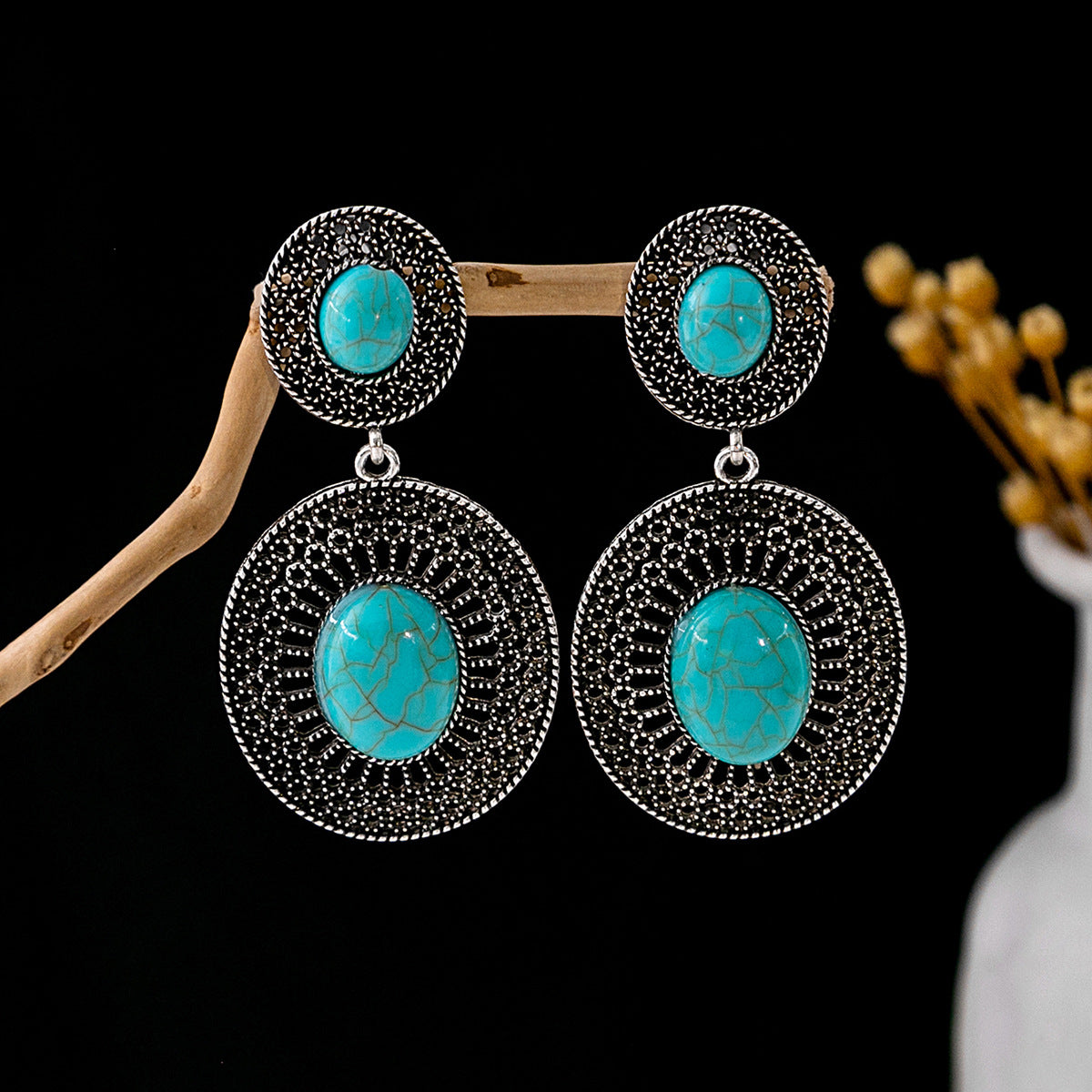 Tassel Turquoise Retro Minority Ethnic Style Earrings