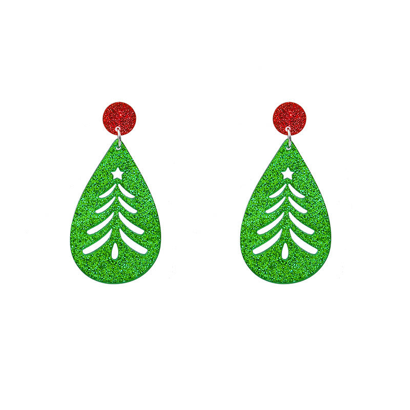 Boucles d'oreilles ajourées en forme de goutte d'eau et paillettes d'arbre de noël