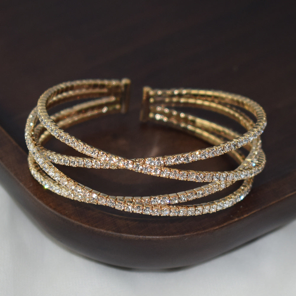 Stylish Rhinestone Cross Winding Open Rhinestones Bracelet