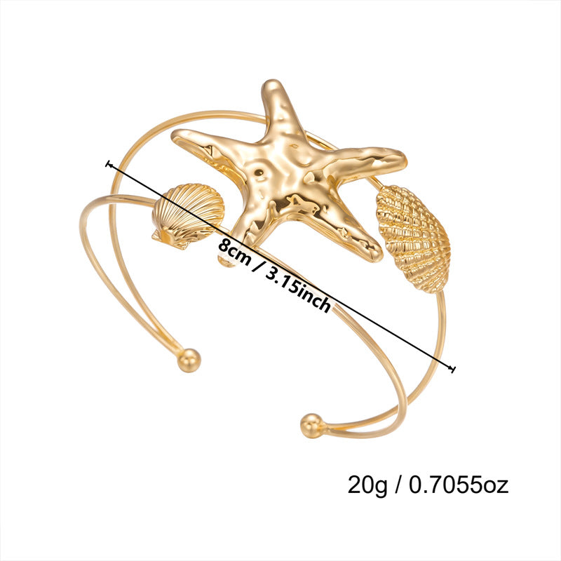 Ocean Style Metal Female Summer Vacation Starfish Baroque Hollow Adjustable Bracelets