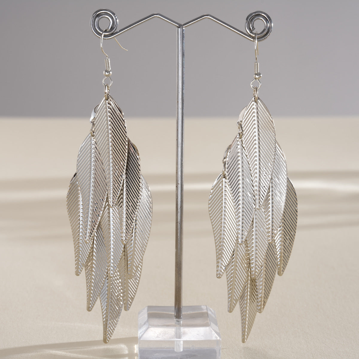 Sier Needle Matte Ear Hook Diamond Design Tassel Light Luxury Earrings