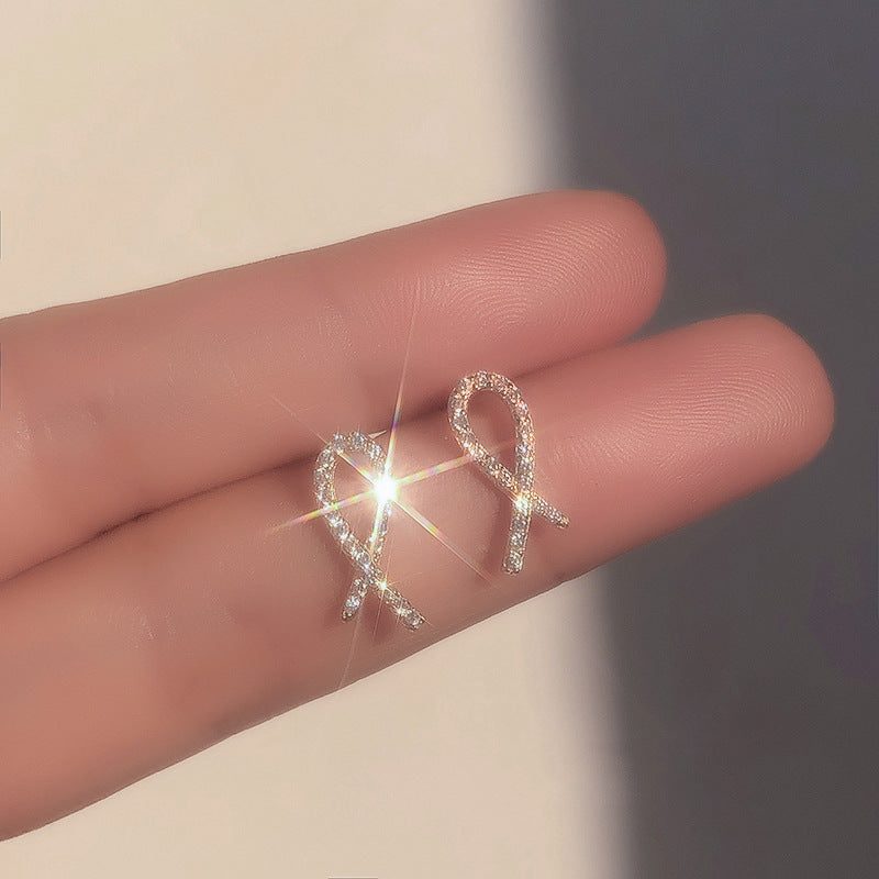 Women's Sterling Sier Fashion Bow Elegant Light Luxury High-grade Full Rhinestone Stud Earrings