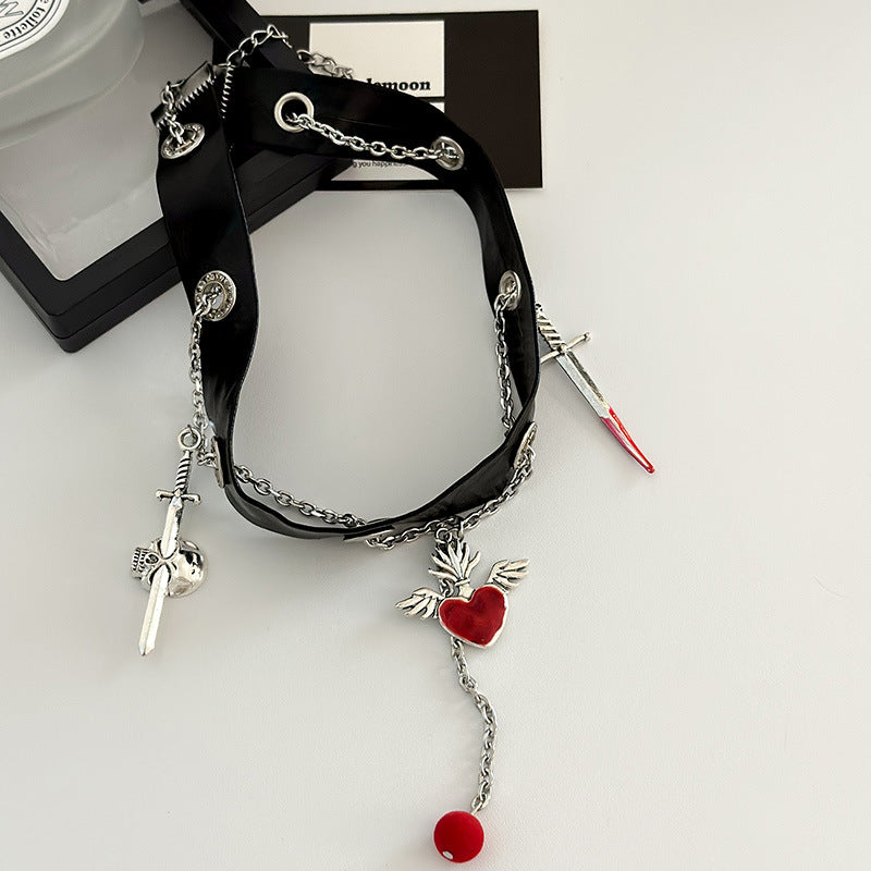 Women's Punk Red Heart Chain For Design Necklaces