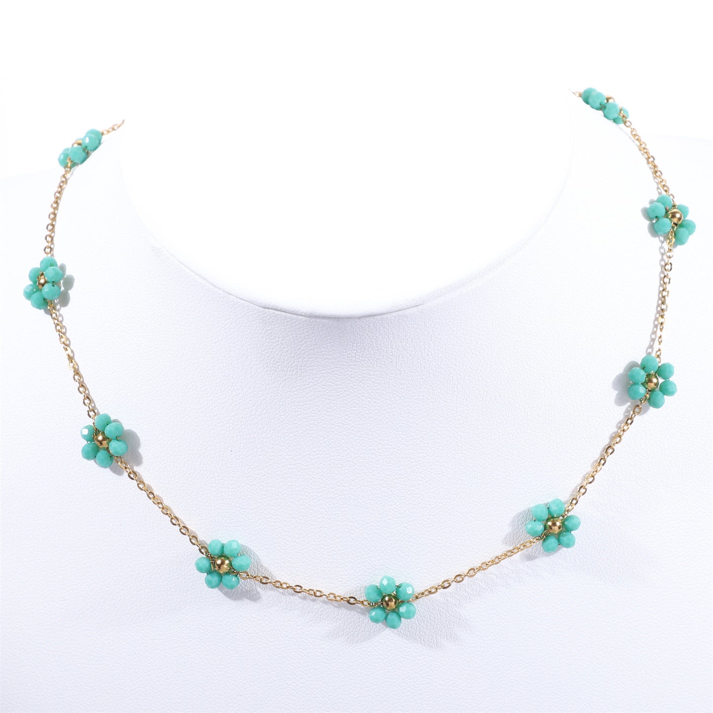 Women's Color Crystal Flowers Pearl Flower Stainless Steel Design Style Necklace
