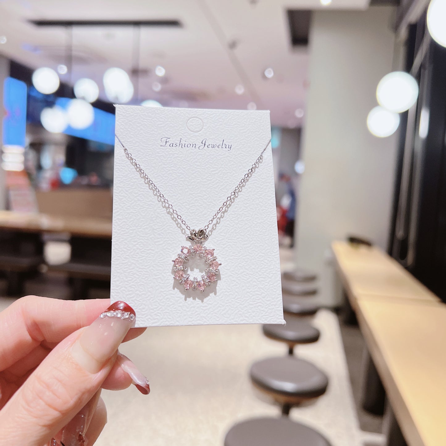 Luxury Sweet Super Pink Flowers Water Drop Female Fully Jeweled Necklace
