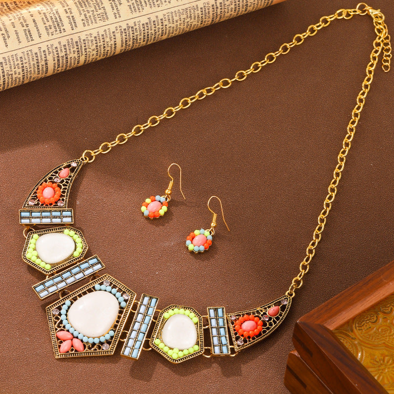Female Alloy Diamond Full Flower Exaggerated Sweater Jewelry Set