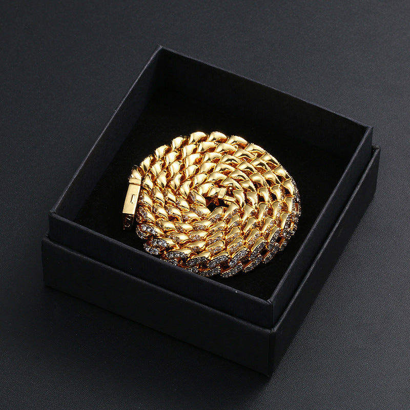 Men's Row Full Rhinestone Zircon Bubble Cuban Link Chain Necklaces