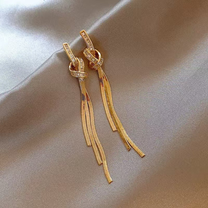 Women's Luxury Minority Long Fringe Korean Full-jeweled Earrings