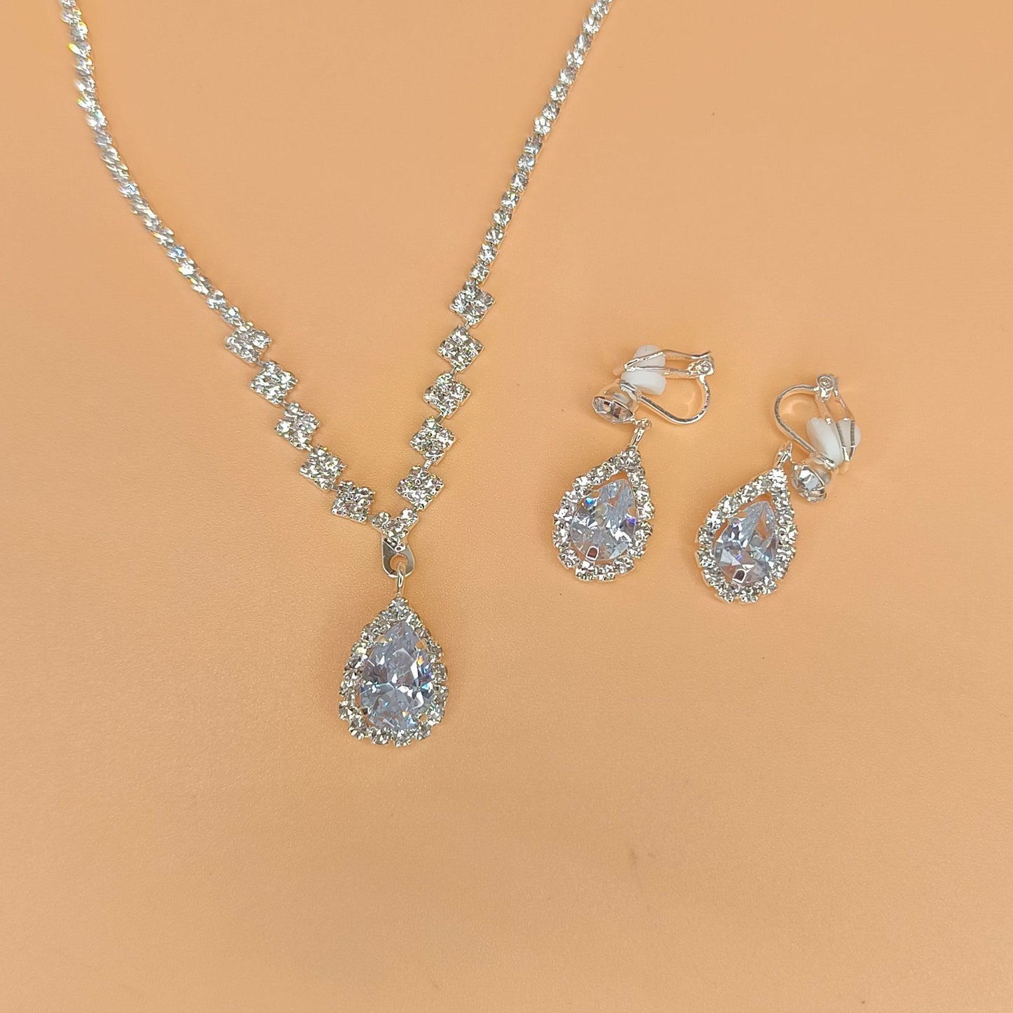 Zircon Water Drop Eardrops Bride Wedding Jewelry Set