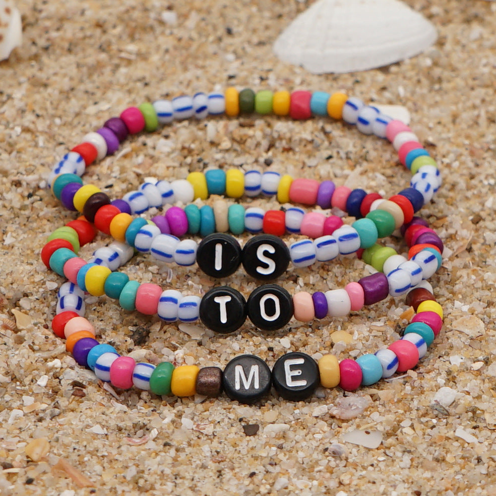 Style Colored Glass With Letters Beaded Bracelets