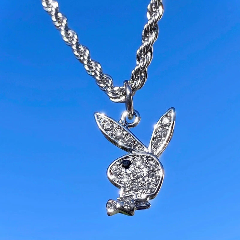 Colliers en diamant de style personnalisé pour femmes, lapin mignon de dessin animé