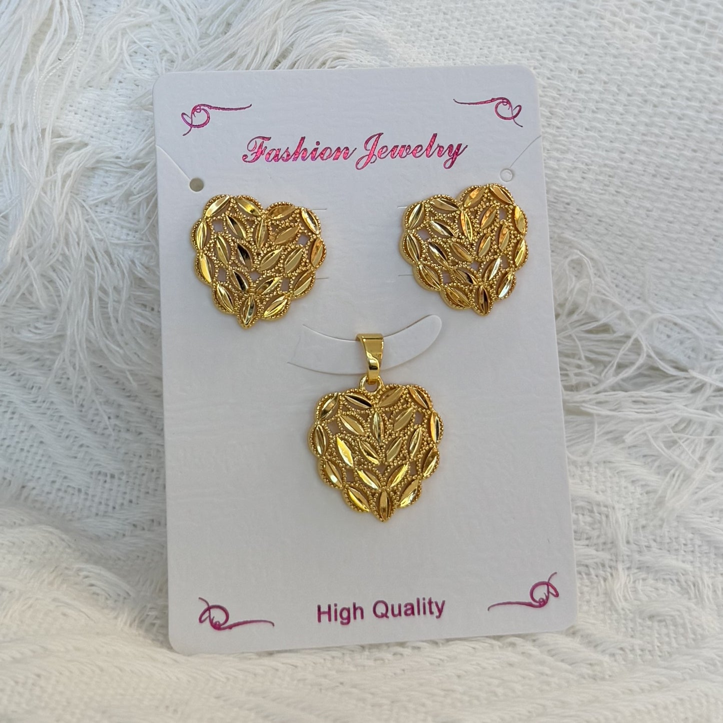 Love Heart Flowers Ear Baroque Gold Fashion Jewelry Set