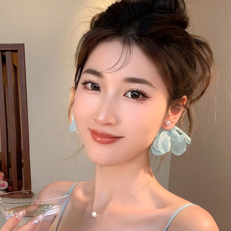 Women's Blowing Wheat Waves Atmosphere Chiffon Flower High-grade Earrings