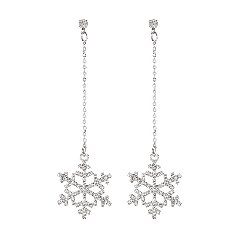 Rhinestone Snowflake Tassel Temperamental Cold Style Earrings