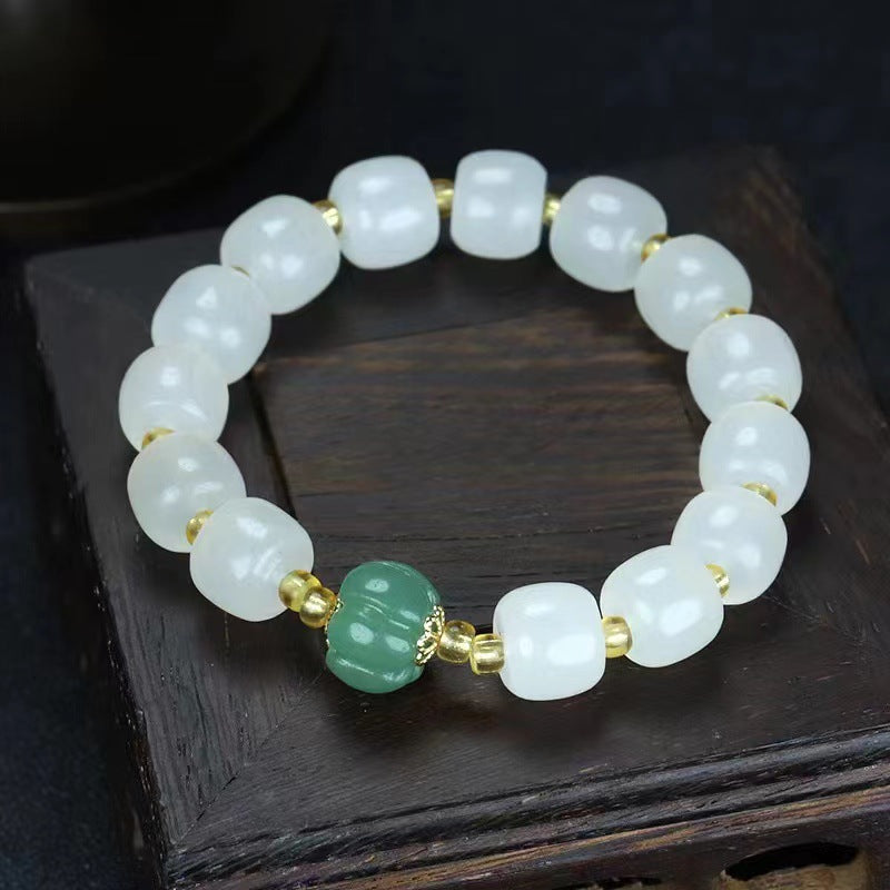 Women's Pumpkin Bucket Beads Imitation Jade Micro Glass Bracelets