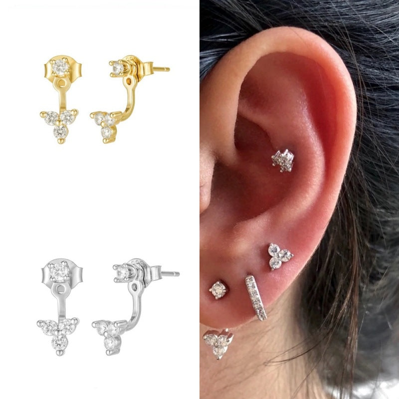 Women's Zircon Triangle Geometric Ear Hook Light Luxury Design Sense Stud Earrings