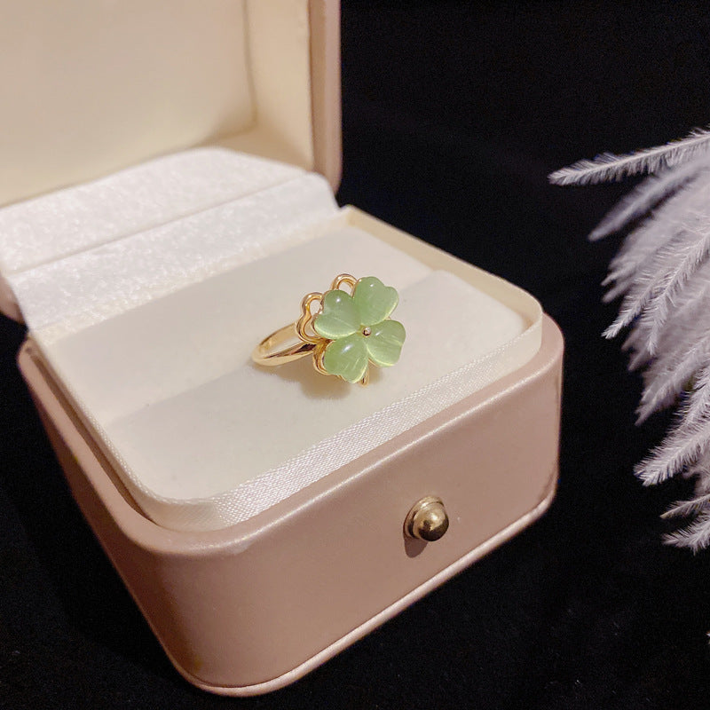 Clover Green Opal Rotatable Ear Fashion Jewelry Set