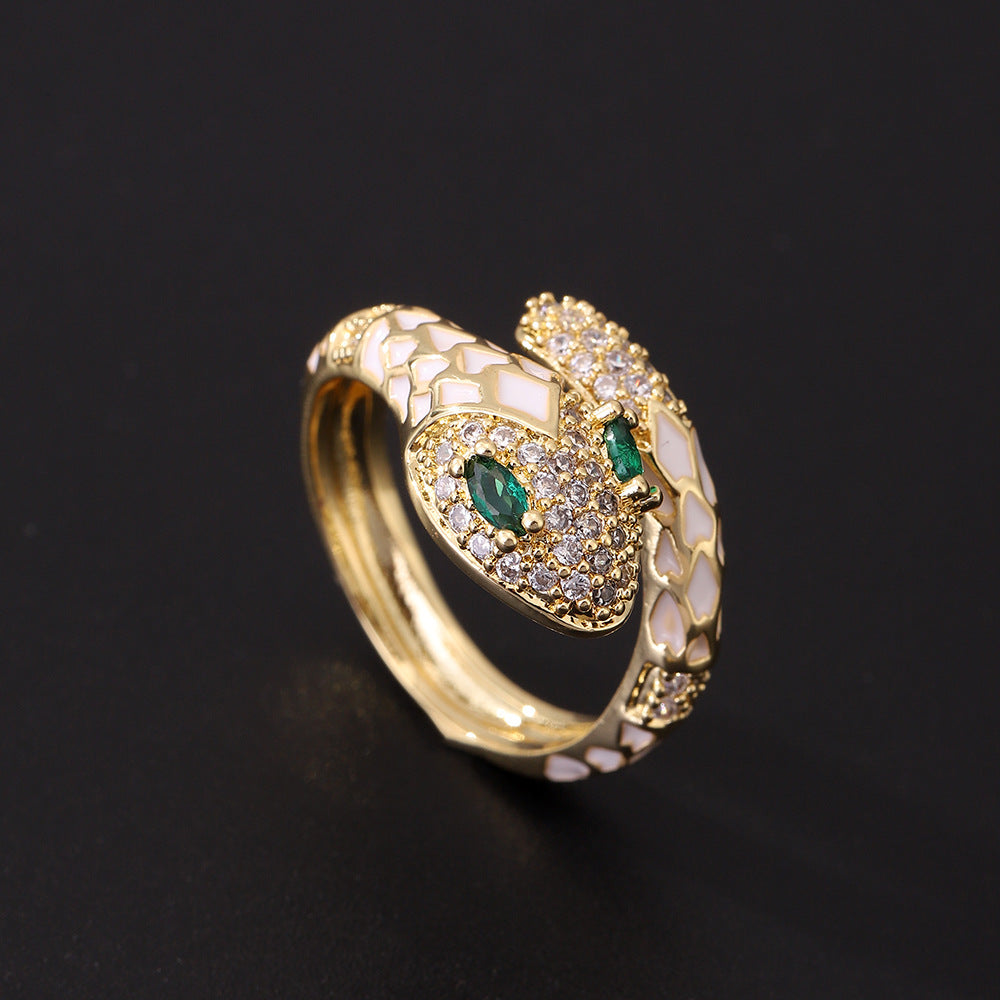 Women's Plated Vintage Green Eye Snake Open Light Rings