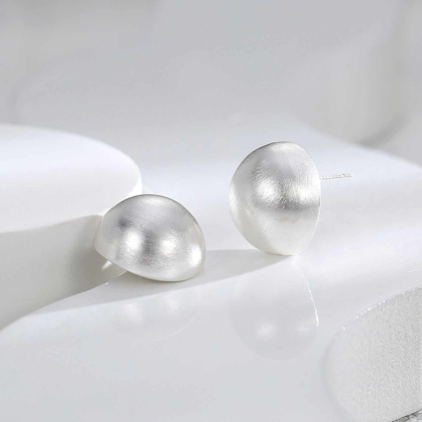 Women's Needle Metal Brushed Frosted Ball Commuter Earrings