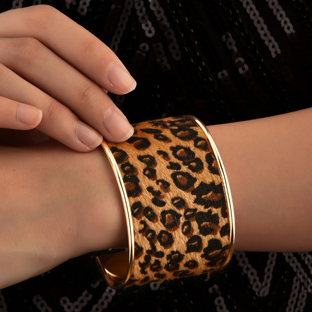 Leopard Print Bangle Exaggerated Open Personalized Fashion Bracelet