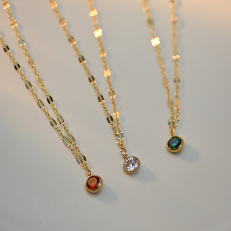 Gem Rose Red Sense Sier Clavicle Necklaces