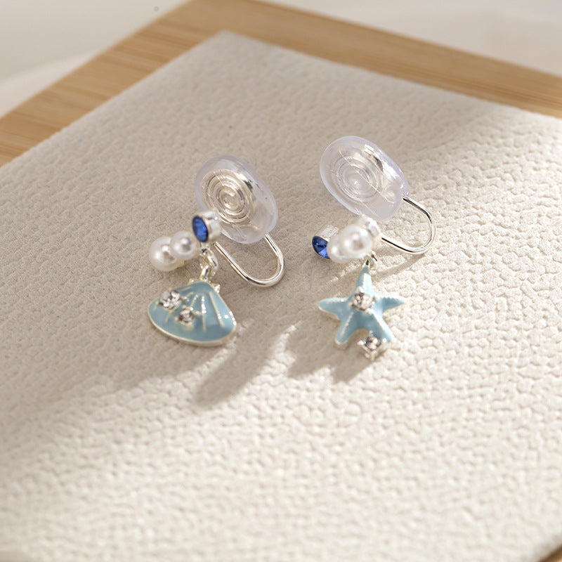 Women's Blue Starfish Shell Asymmetric Small Versatile Exquisite Fresh Mosquito Coil Rings