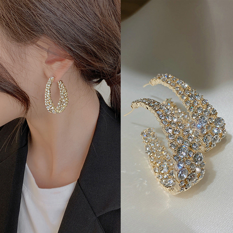 Boucles d'oreilles rétro super brillantes en strass pour femmes