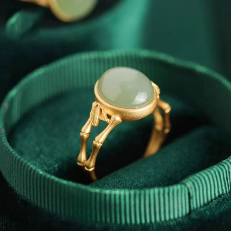 Bamboo Elegant Temperament Jade Oval Presages Safety Rings