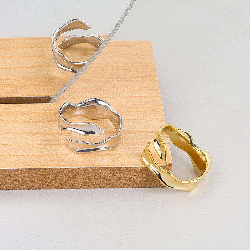 Minimalist Irregular Female Design Sense Wave Shaped Rings