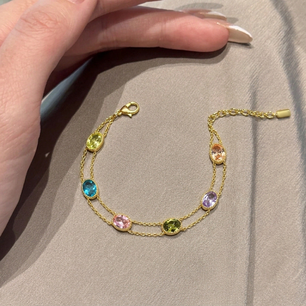 Women's Rainbow Pop Niche Exquisite Versatile Yellow Gold Colored Gems Candy Bracelet